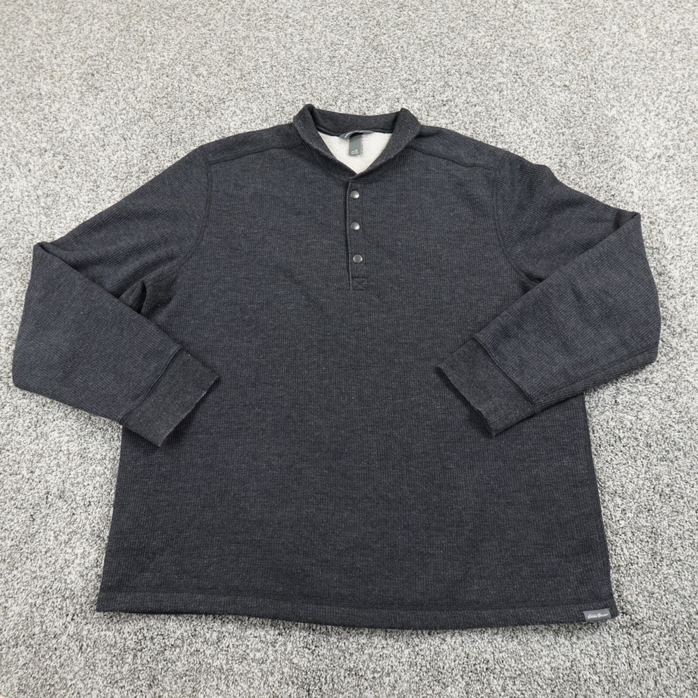 Eddie Bauer Sweater Mens XL Gray Fleece Sherpa Pullover Outdoor Snap Henley Hike